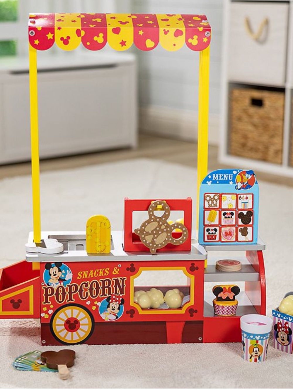Disney Melissa & Doug Disney Snacks Popcorn Wooden Food Counter New 33 Pieces